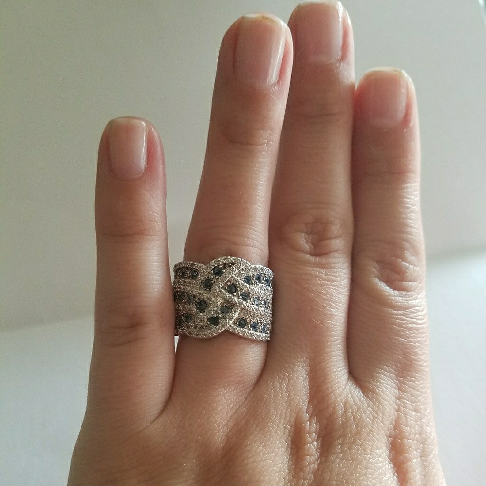 Silver and blue gem ring